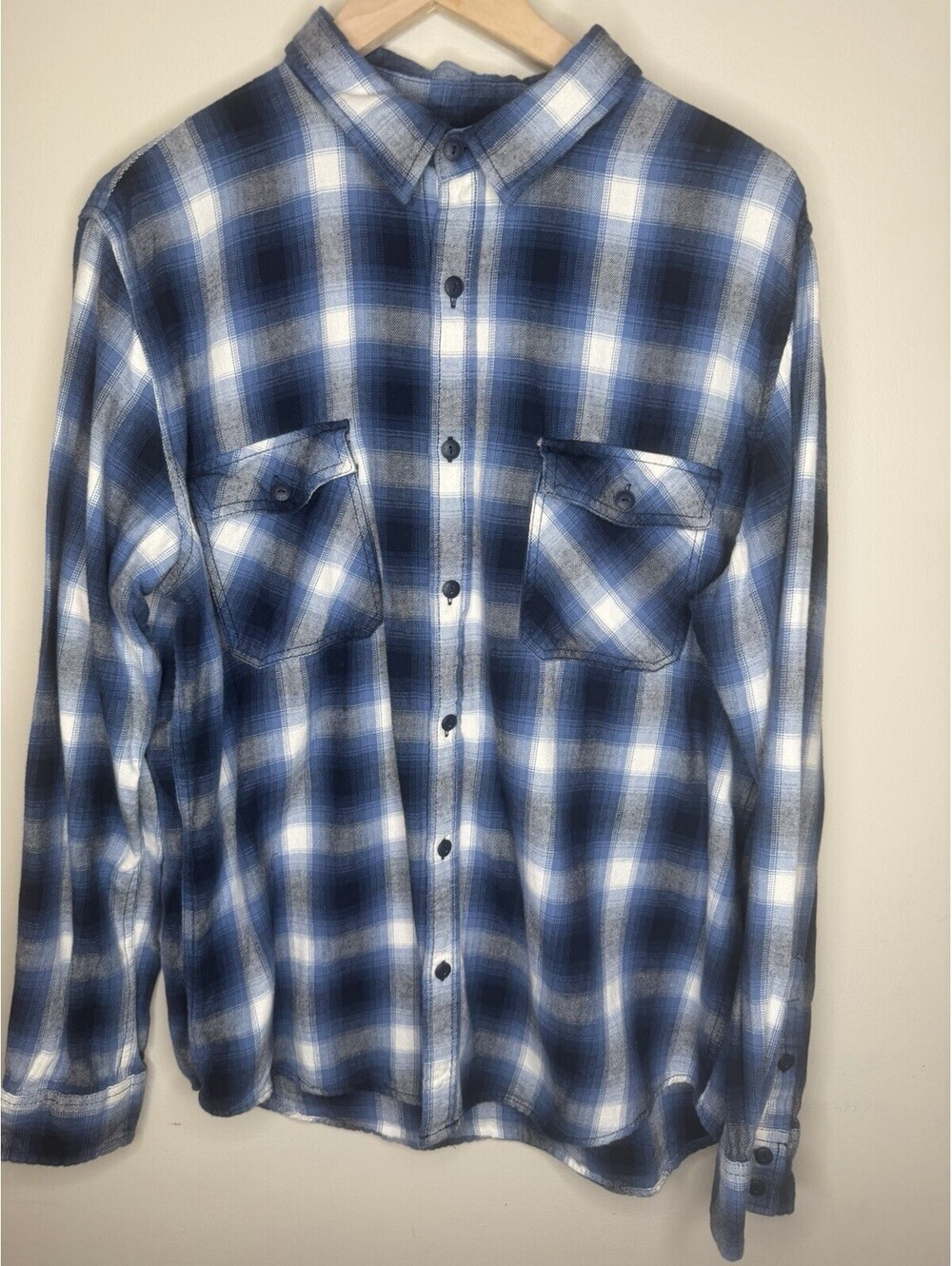 Arizona Jean Company Men's XXL Plaid Flannel Long Sleeve Button-Up Pockets Blue